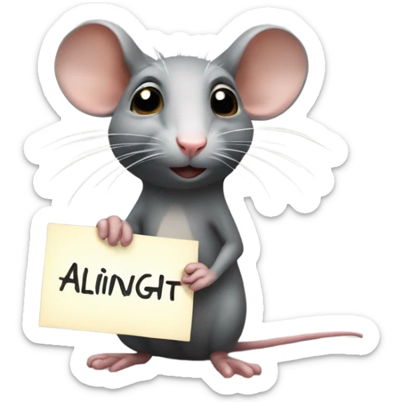 The rat, with its head turned to the right, holds a sign with the inscription "ALINGHT". sticker