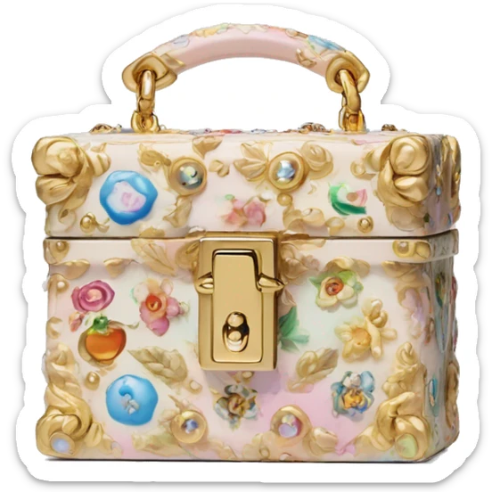 Dolce and Gabbana small box bag with colourful pastel ornament print and golden detais  sticker