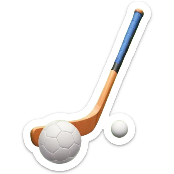 A field hockey stick and ball on a vibrant green grass field, with goalposts and clear field markings in the background. The scene emphasizes the bright, lush grass, highlighting the fast-paced and strategic nature of hockey on a well-maintained pitch. sticker