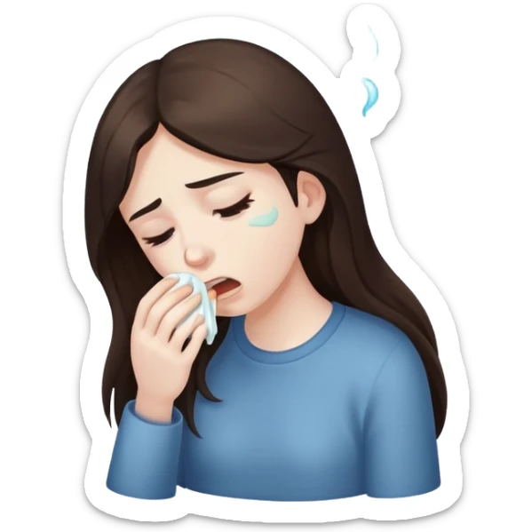 girl with long dark brown hair and pale sick and vomiting sticker