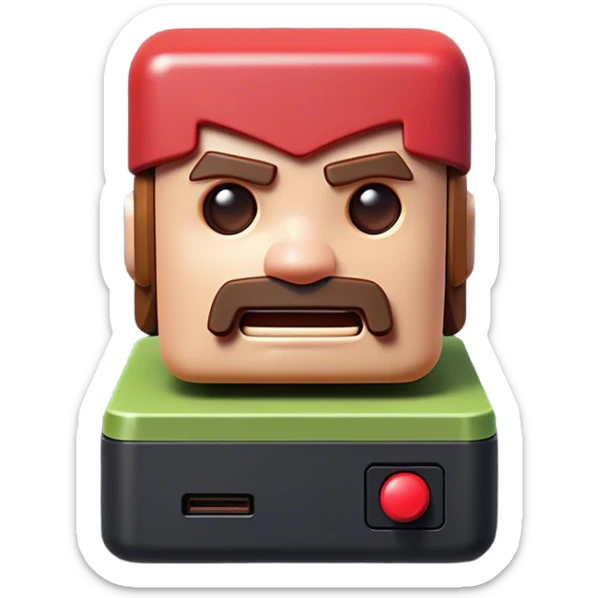 Clash of Clans aesthetic: Cinematic Playful NES Console Portrait Emoji, rendered in a 3D vector-style similar to standard emojis with minimal shading and bold, simplified shapes. A compact, distinct form with signature details, softly glowing with a nostalgic gaming charm. Simplified yet unmistakably iconic, highly detailed and consistent, glowing with a soft radiance and high shine. Stylized with a touch of retro gaming magic and a soft glowing outline, capturing the essence of a beloved gaming relic with a friendly, playful manner! sticker
