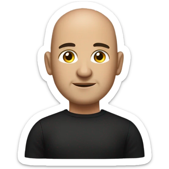 A slightly overweight middle-aged Italian man with olive-toned skin with bald hair and no facial hair. He is wearing a sleek black smart shirt, casually unbuttoned at the top. sticker