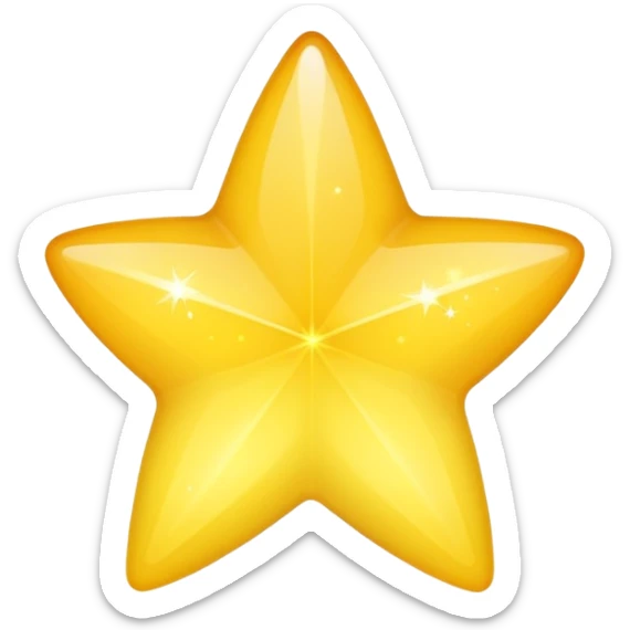 Generate a high-quality 3D cartoon-style emoji of a yellow sparkling star, glittering and shining effect, smooth gradient colors, rounded and cute appearance, no human faces, simple white background, high-resolution.

 sticker