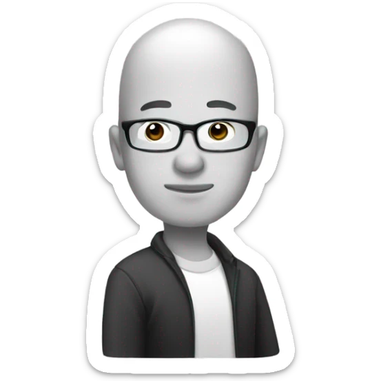  a 35-year old, male, bald, thinking Asian man with hand on chin, wearing glasses sticker
