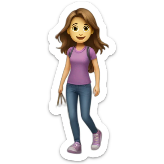 person exiting door of house, girl brown hair young sticker