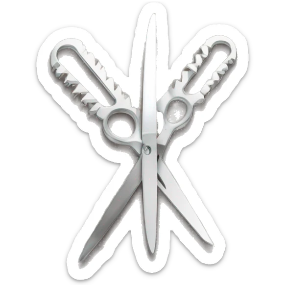 The word VI , Roman numerals for 6. V and upper case I, made out of scissors. Scissors spelling the word VI sticker