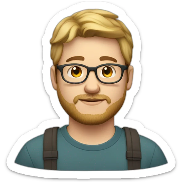 chubby white male 25 years old straight dark blond hair glasses and little beard and light mustache sticker