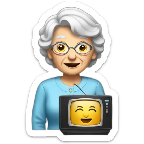 can I have an emoji of an old lady with a tv for a head sticker