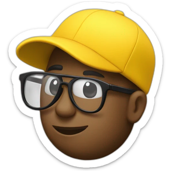 crea un emoji amarillo con lentes de aviador de color negro y gorra negra sticker