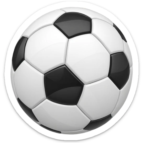 Apple-style emoji of a soccer ball with curve effect, flying with curved wind trails showing spin, glossy 3D look, clean minimal design, soft lighting, transparent background. sticker