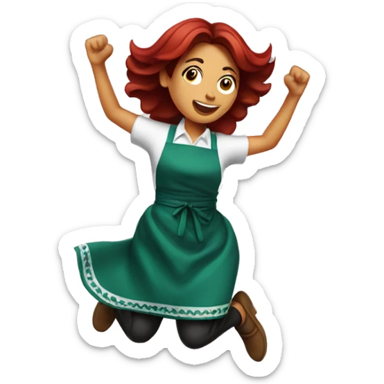 Straight dark red hair mexican woman with kitchen apron jumping in celebration  sticker