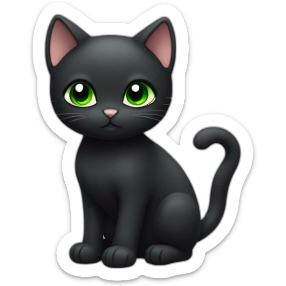 shy small black cat with gree eyes no collar kawaii style full body sticker
