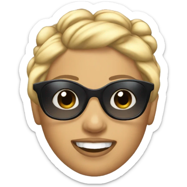 a woman's face with pigtails and blonde hair in sunglasses sticker
