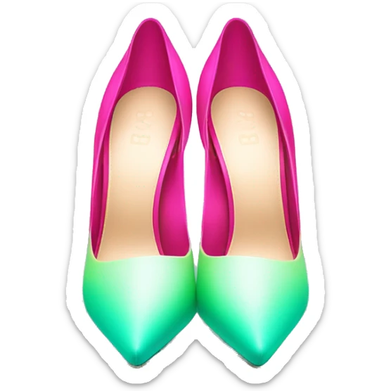 Realistic isolated top view pair of pointed toe hot pink to mint green ombre high heel shoes. sticker