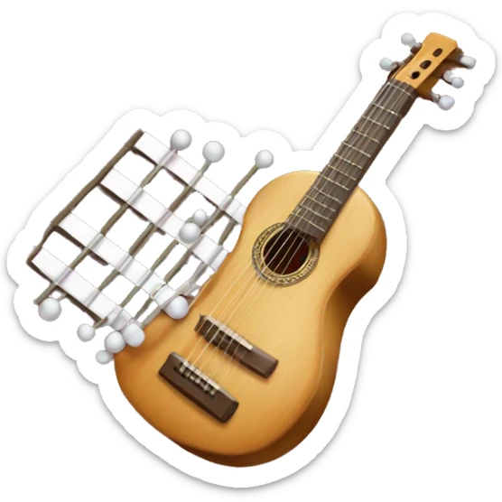 create a emoji that is a music instrument from Latvian culture called "kokle", and it has music note floating next to it. sticker