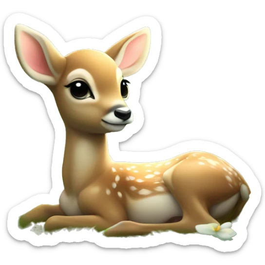 baby deer with delicate angel wings resting peacefully in a lush green meadow scene is soft sunlight filtering through the trees dreamy atmosphere sticker