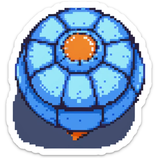 Blue digital bomb with curly blue fuse on top, round bomb body with blue highlights and details, pixel art style sticker