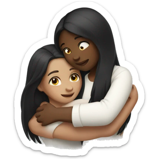 Girls hugging affectionately. They both have long black hair and white skin  sticker
