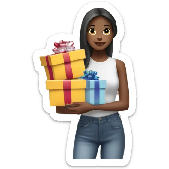 girl holding gifts in her hands against the backdrop of the Eiffel Tower sticker