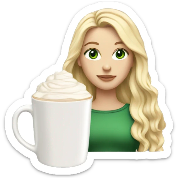 white girl with blonde long hair and a hot chocolate green eyes sticker