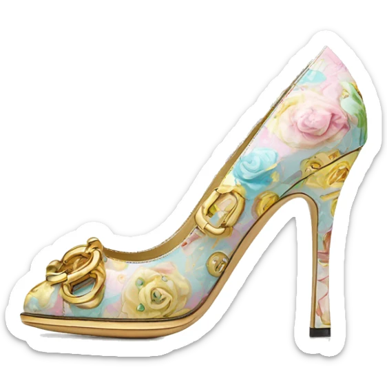 Dolce and Gabbana high heels with colourful pastel ornament print and golden detais  sticker