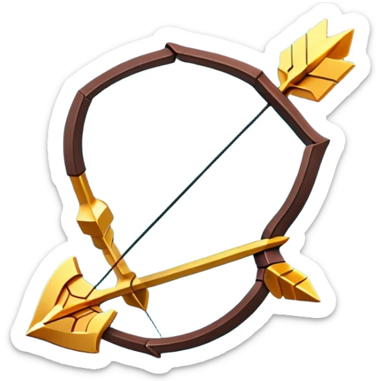 Clash of Clans aesthetic: Cinematic Playful Pixel 3D Bow & Arrow Portrait Emoji, rendered in a 3D vector-style similar to standard emojis with minimal shading and bold, simplified shapes. A compact, distinct form with signature details, softly glowing with a pixelated adventure charm. Simplified yet unmistakably iconic, highly detailed and consistent, glowing with a soft radiance and high shine. Stylized with a touch of classic pixel-art charm and a soft glowing outline, capturing the essence of a beloved gaming relic with a friendly, playful manner! sticker