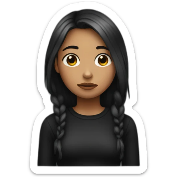 A depressed and sad girl, she wears black, her hair is black, and she has a small mole on her right cheek. sticker