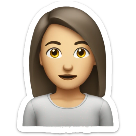 Person in front of pc screen, on the screen portrait of woman with neutral expression sticker