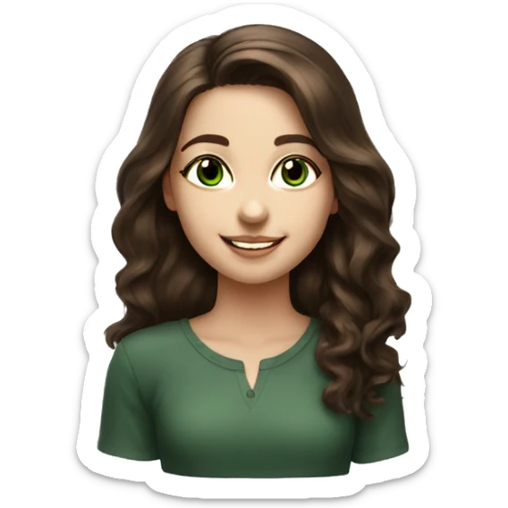 PORTRAIT OF A BRUNETTE GIRL WITH COPPER REFLECTIONS IN DARK BRONZE GREEN EYES WITH A PORCELAIN COMPLEXION AND WHO SMILE sticker