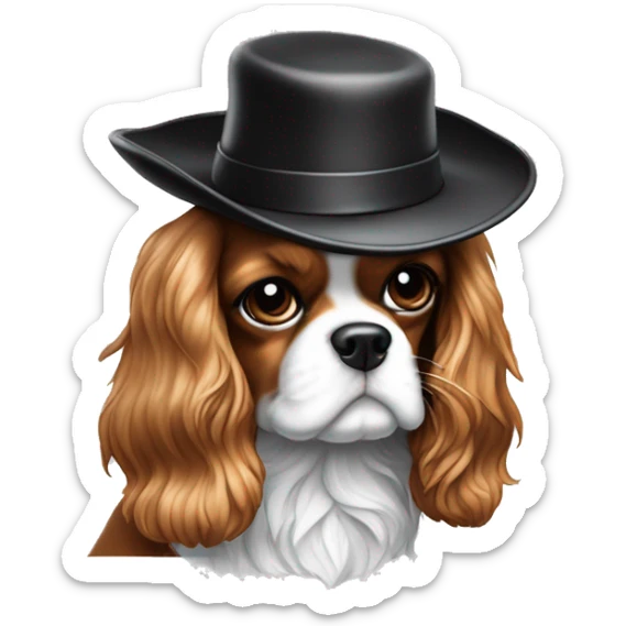 Cavalier King Charles noir et blanc qui sourit avec un chapeau annees 80 sticker