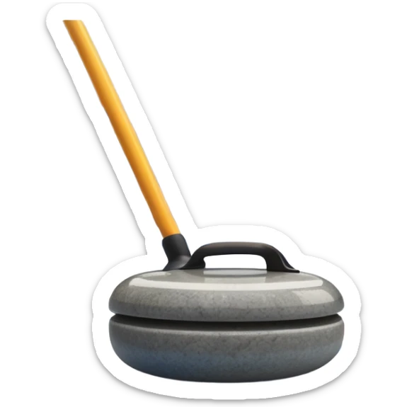 An icon showing a close-up of a curling stone sliding across the ice with a broom beside it. The scene is set in a brightly lit stadium, with detailed spectator stands in the background. Transparent background highlights the focus, skill, and atmosphere of the curling sport. sticker