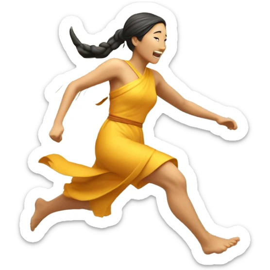 asian harvest goddess sprinting with wheat, with a large stride and arms outstretched sticker