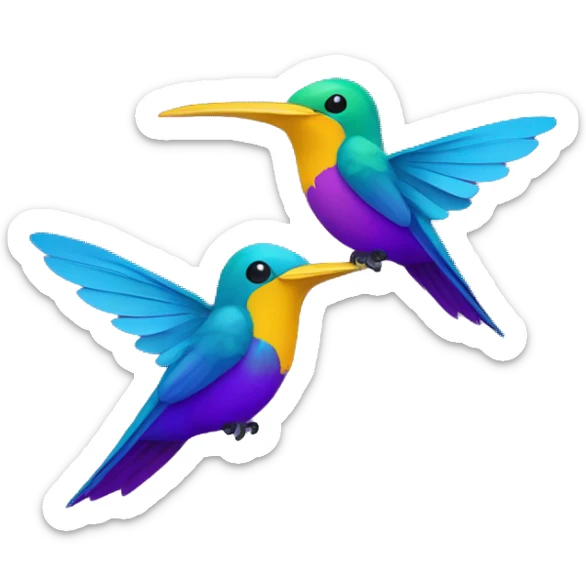 colibri en colores morados cabeza y pecho, alas azul, amarillo y morado sticker