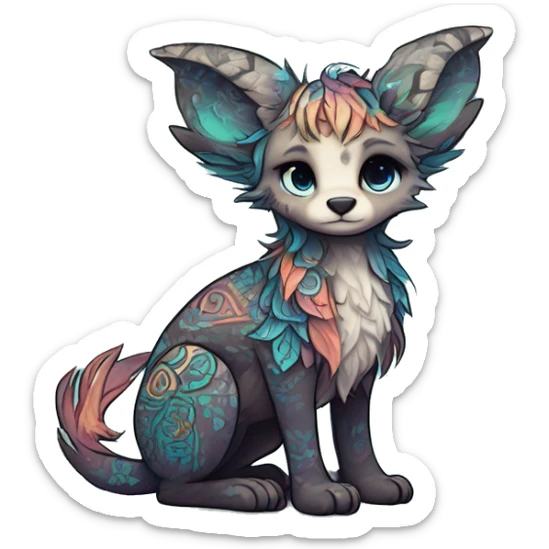 cute Kawaii edgy ethereal shy epic fantasy animal fursona Fionbri creature by griffsnuff & LiLaiRa & Falvie with exotic colors with intricate patterns full body sticker