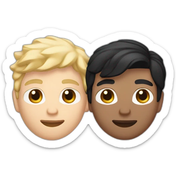 Gay couple, 1 guy Latino black straight black hair and 1 Australian white guy with blonde slightly curly hair holding a cat sticker