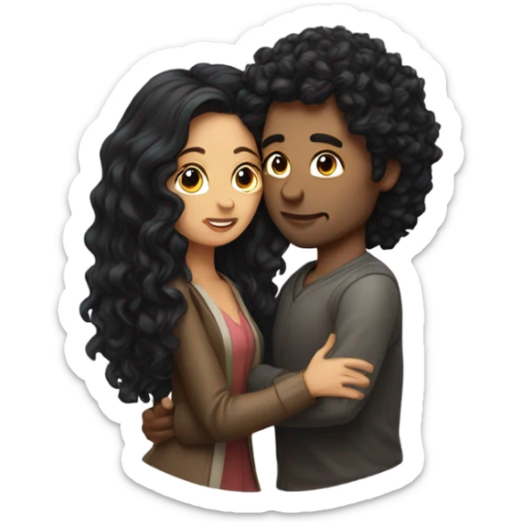  Man with long curly hair kissing  woman with long dark hair sticker