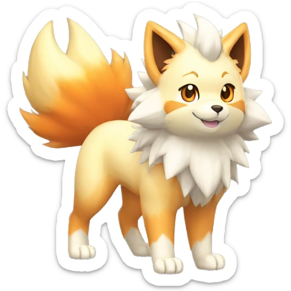 Colorful Shiny Kawaii Cute Arcanine—Vulpix-Ninetails-Flareon-Fakémon-Pokémon full body sticker