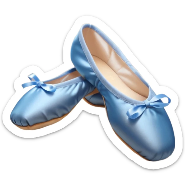 cinematic-realistic-ballet-shoes,-soft-satin-blue-pointe-shoes-with-delicate-ribbons,-resting-gently-on-a-polished-wooden-floor,-subtle-creases-in-the-fabric,-glowing-under-the-warm-golden-light-of-a-rehearsal-studio,-evoking-ele sticker