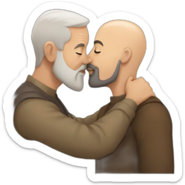 older bald European bearded  man kissing bald brown older Arab bearded  man sticker