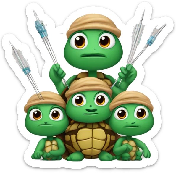 Family of doctor turtles holding needles sticker
