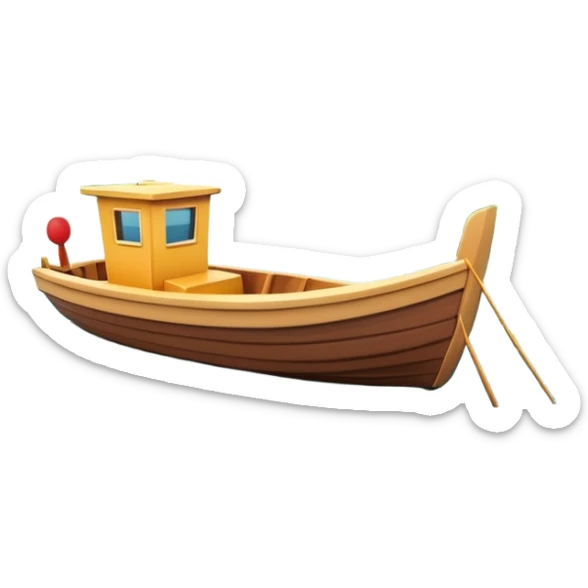 A 3D cartoon small boat floating on estuary water, with nearby reeds and horizon in view, bright lighting, photo frame, Memoji-style. sticker