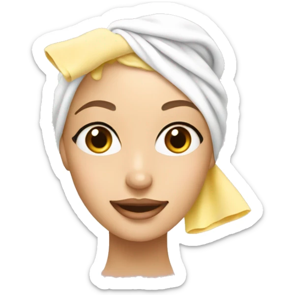 Blonde girl with a shower towel on her head with products of skincare sticker
