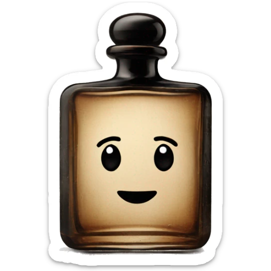 English vintage glass perfume bottle, old and shabby, stylish and minimalistic, black and brown sticker