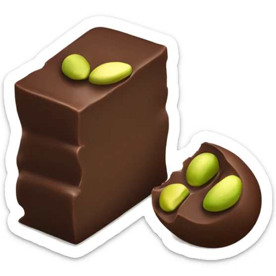 Piece of chocolate with pistachio filling in the centre sticker