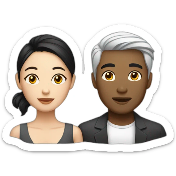 Young couple Black Asian man with a white dark hair woman sticker