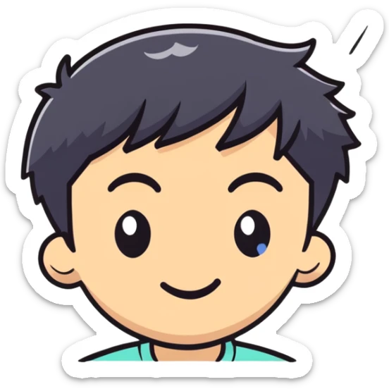 Short black haired male winking, young man with short black hair winking one eye sticker