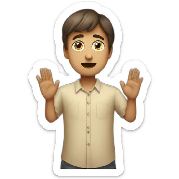 It was not me, I am innocentconfused nervous little man raising palms up in surrender and staring sticker