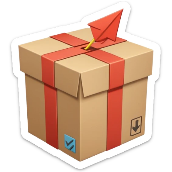 Minimal line-art icon of a shipping box with an arrow going up or a price tag, simple modern style, clean outlines, slightly 3D, no background, transparent, represents “reselling / e-commerce / flipping items” sticker