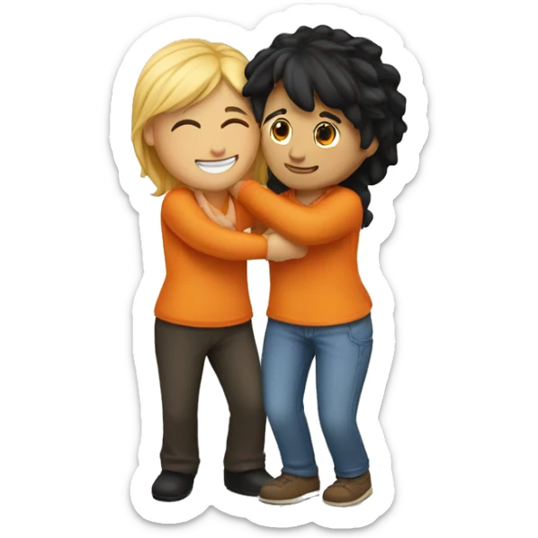 couple hug with warm smiles. The Girl have black hair und the man blond/orange hair sticker