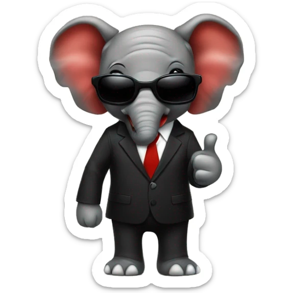 A red skinned little elephant wearing sunglasses and a black suit giving thumbs up sticker